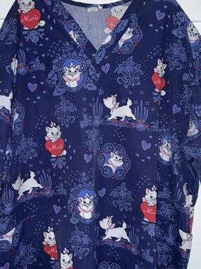 Marie Cat Print Navy Pet Scrub Top - Size 3x